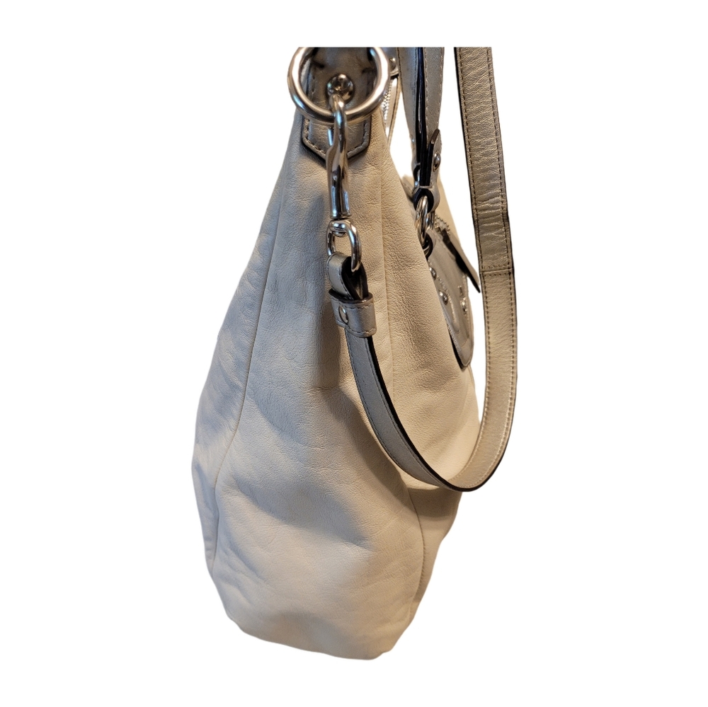 COACH ASHLEY IVORY & SILVER LEATHER CONVERTIBLE SATCHEL TOTE BAG F20104 GUC - Picture 4 of 16